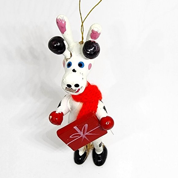 Christmas Cow Caroling Standing Scarf Red White Wood Holiday Ornament - Picture 2 of 8